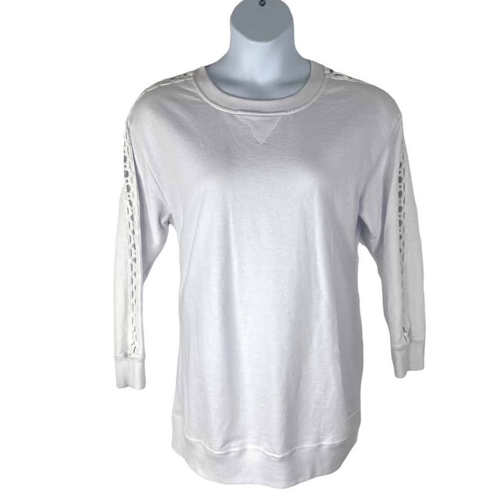 Roaman’s White Peek-A-Boo Sleeve Crewneck Sweater Sweatshirt Size 14/16